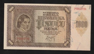Croatia, 1000 Kuna, 1941, P-4, WWII, AU+UNC Banknote - Picture 1 of 2