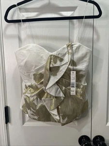 NWT Women’s Elie Tahari White And Gold Corset Tank Size Small - Picture 1 of 12