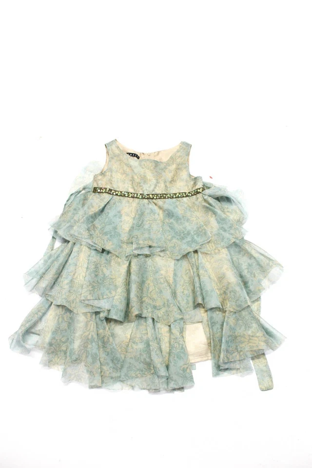 Biscotti Girls Green Floral Sequins Crew Neck Sleeveless Gown Dress Size 5 - Image 1 of 4