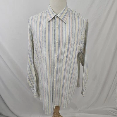 Jhane Barnes Mens Textured Striped Shirt Japan Fabric Yellow Blue Orange XXL EUC - Image 1 of 4