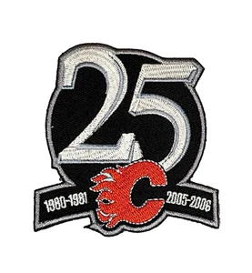 CALGARY FLAMES 25 YEAR COMMEMORATIVE EMBROIDERED IRON-ON PATCH...RARE!!! - Picture 1 of 2