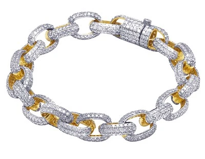 10K Yellow Gold Genuine Diamond Iced Rolo H-Link Bracelet 18 CT 10MM 7.5 Ins - Image 1 of 3