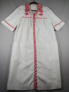 Vintage MODELLE MANTEL rot & weiß kariert Hauskleid Druckknopfleiste Morgenmantel Taschen 16 - Bild 1 von 11