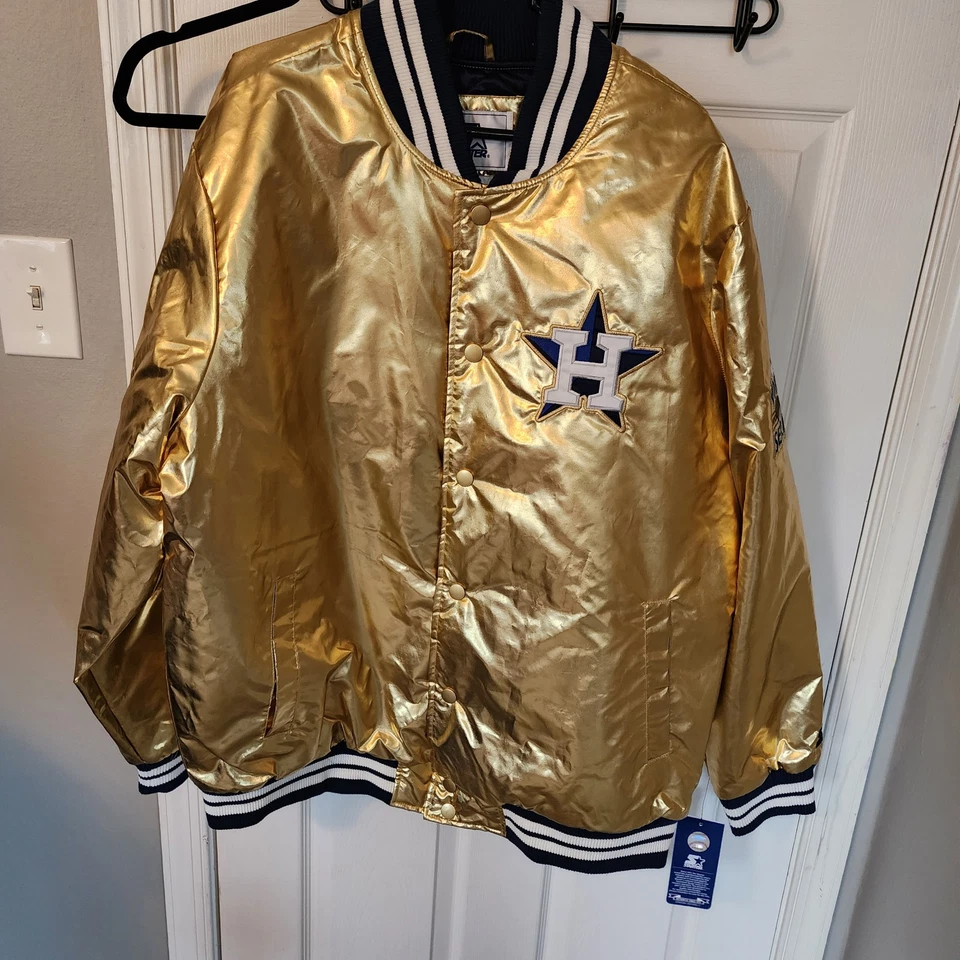 New York Yankees Starter Jacket Satin MLB Gold 2009 World Series Jeter sz L