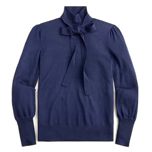 J. Rundhalsausschnitt Merinowolle Rollkragenpullover mit Bindeband dunkelblau Größe Large (defekt) - Bild 1 von 6