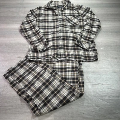Conjunto de pijama Pendleton masculino pequeno marrom xadrez flanela algodão calça lounge camisa - Imagem 1 de 4