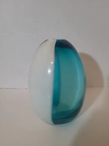 Vintage Hand Blown Translucent Blue And White Striped Murano Vase 7" x 5.5" - Picture 1 of 6
