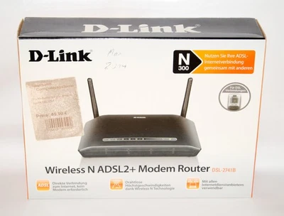 D-Link DSL-2741B Wireless N300 ADSL2+ Modem Router WLAN 300MBit/s 4 x LAN - Bild 1 von 3