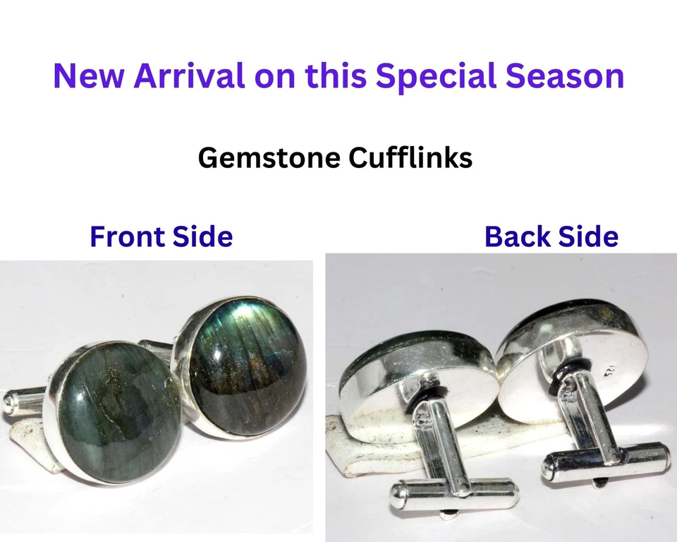 Gemelos redondos enchapados en plata 925 de labradorita ardiente de tendencia 21 mm GW Foto 1 de 3