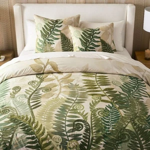 Pottery Barn Fern Embroidered Leaves Duvet Cover Bedding Full / Queen NEW - Picture 1 of 5