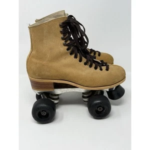 VINTAGE 130 RIEDELL ROLLER SKATES TAN SUEDE SIZE 7 SUREGRIP SUPER X 4R PLATE - Picture 1 of 9