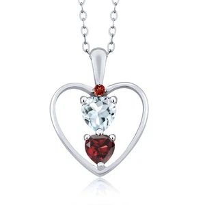 925 Sterling Silver Aquamarine Pendant Necklace For Women (0.75 Cttw, Gemstone - Picture 1 of 3