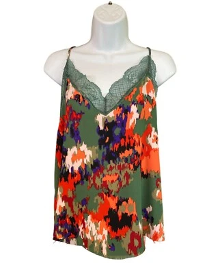 Mujeres Cami Top XL Verde Floral Encaje Ribete Ajustable Correas de Espagueti Cottagecore Foto 1 de 4