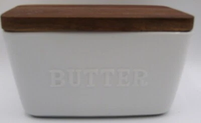 Better Homes and Gardens White Butter Dish w Wood Lid - Image 1 of 4