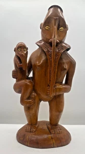 South Pacific Oceanic Hand Carved Solid Wood Vintage Statue Cowrie Shell Eyes - Picture 1 of 24
