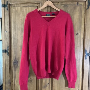 Men’s Wool Sweater Saddles Brand 100% Lambswool V-neck Red Size L - Picture 1 of 6