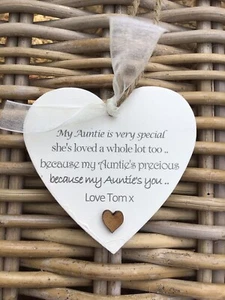 PERSONALISED AUNTIE Aunty Great Aunt Or ANY NAME Gift HEART PLAQUE Shabby Chic - Picture 1 of 1