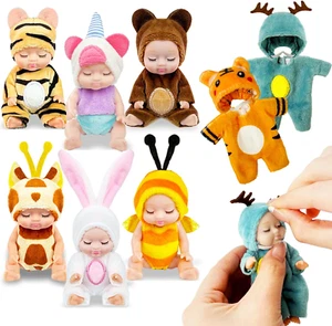 6 Pcs 4 Inch Mini Baby Dolls,Cute Small Baby Doll Toys with 8 Pcs Animal Clothes - Picture 1 of 7