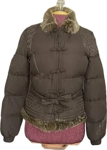 Roberto Cavalli Class Women's Puffer Jacket Brown Embroidered Size 8 Retail $950 - Picture 1 of 7