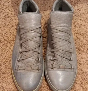 BALENCIAGA Lambskin Crackling Leather Arena Hi Sneakers Matte Gray Mens 11 - Picture 1 of 9
