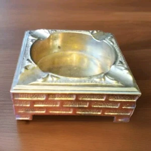 Vintage Indien Messing Ziegel Quadrat Aschenbecher 3,5" MCM Mid Century Boho - Bild 1 von 11