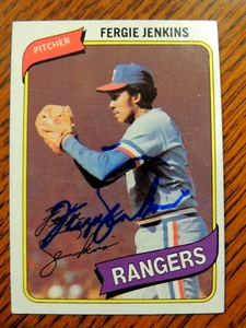 FERGIE JENKINS 1980 TOPPS HAND SIGNED CARD #390 TEXAS RANGERS / CUBS HOF - Bild 1 von 1