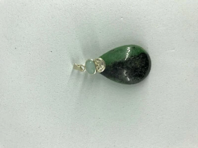 natural ruby zoisite gemstone teardrop sterling silver pendant - Image 1 of 2