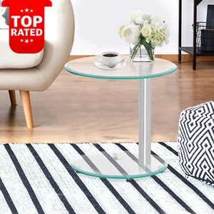 Round Coffee Table Small Side Tables Glass Aluminium Modern End 35Cm Clear - Picture 1 of 12