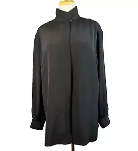 Nina McLemore Mandarin Collar Blouse Women's 12 Black 100% 4 ply Silk - Picture 1 of 19