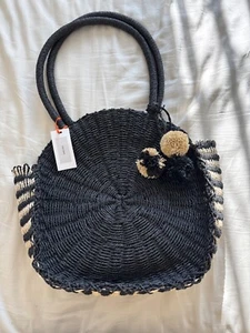 JOHN LEWIS Black Lined Straw Bag. BNWT RRP £35 - Picture 1 of 5