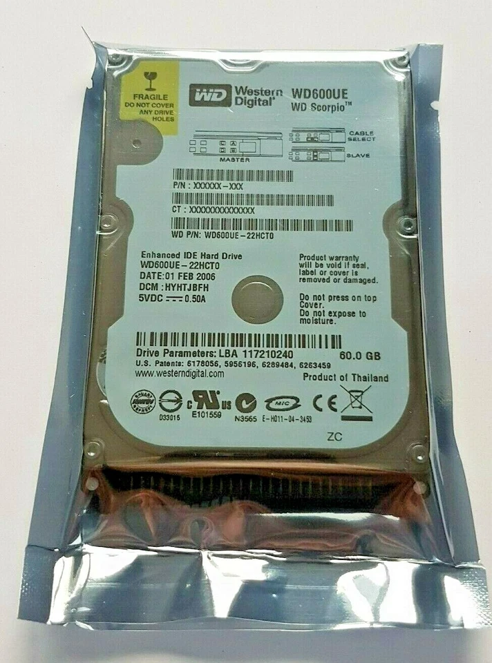 60 GB Ide Western Digital Scorpio WD600UE-22HCT0 5400RPM P-Ata 2.5 HDD New - Image 1 of 1