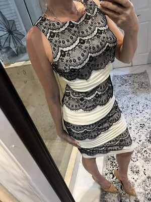Jax Dress Womens 8 Black White Bodycon Lace Round Neck Cocktail New Read - Image 1 of 4