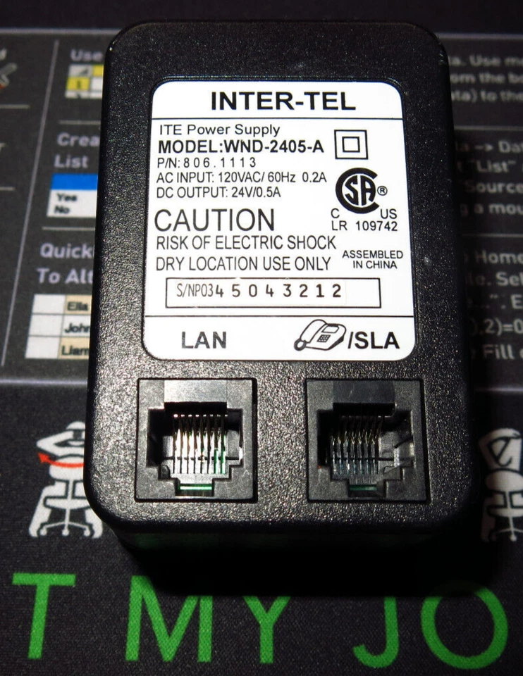 Inter-Tel WND-2405 Power Adapter 24v WND-2405-A 806.1113 4400 Series - Image 1 of 1