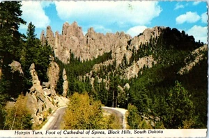 Hairpin Turn, Foot of Cathedral of Spires, Black Hills, South Dakota Postcard - Picture 1 of 2