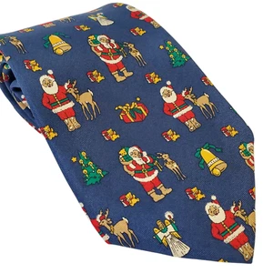 Lands End Christmas Silk Necktie Tie Santa Claus Reindeer Novelty Ugly Sweater - Picture 1 of 4