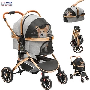 Foldable Pet Strollers for Small Medium Cats Dogs with Detachable Carrier 3-in-1 - Picture 1 of 17