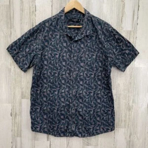 19Ninety:One Button Front Shirt Mens XL Gray Feather Print Cotton - Picture 1 of 7