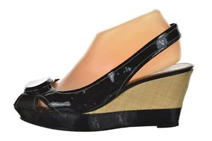 Tahari Pinnacle Womens Shoes Size 7.5 Black Leather Slingback Wedge Heels - Picture 1 of 6