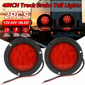 2X Red Round 4" 16 LED Truck Trailer Tail Stop Turn Brake Lights Surface Mount - Bild 1 von 9