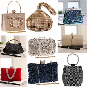Rhinestone Evening Bag Wedding Bridal Prom Purse Womens Beaded Crystal Clutches - Picture 1 of 93