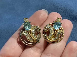 Vintage Earrings (ERG K) Screw Faux Stones Tulip - Foto 1 di 7