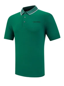 Calvin Klein Mens Forest Green Tipped Collar Polo Shirt - Picture 1 of 2