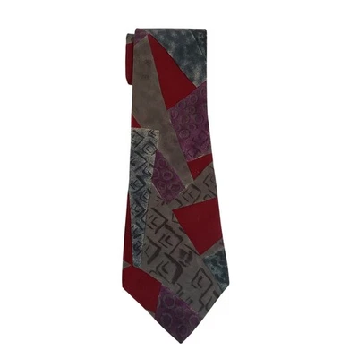 Vintage Tie 100% Silk Oscar de la Renta Made in USA Abstract Geometric Red Gray  - Image 1 of 4