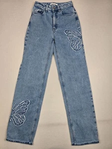 Jeans PacSun anni 90 ragazzo vita alta blu denim ricamo farfalla taglia 24W - Foto 1 di 4