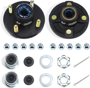 Trailer Hub Kit 4 on 4" 2000lb 2 Set L44643 Bearings Pre-Lubed 4-Lug Replacement - Picture 1 of 7