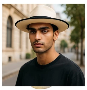 Fedora Natural Color Blanco Negro Banda y Borde de Ala 3.25" Ala 4.5" Corona 22” Cir - Imagen 1 de 10