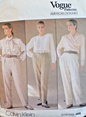 Vogue Sewing Pattern 1808 Calvin Klein Misses Pants 3 Styles Size 14 VTG 80s CUT - Image 1 of 4