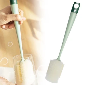 Sponge Cleaning Brush Plastic Long Handle Cup Feeding Bottle Scrubber - Picture 1 of 8