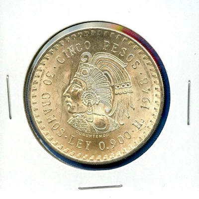 Moneda de plata Cuauhtémoc de 5 pesos de México 1948 #28 BU MS Foto 1 de 3