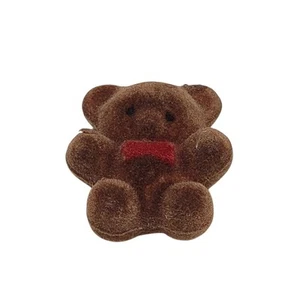 VTG 80s Teddy Bear Magnet Brown Flocked Red Bow Tie 2" Refrigerator Collectible - Picture 1 of 7